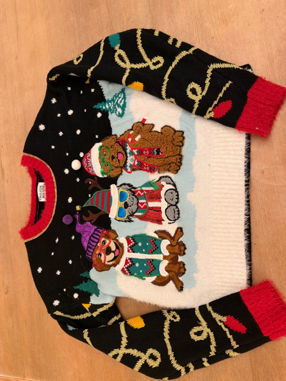 Major Major Novelty Christmas Dog Sweater - White, Black, Red, Green